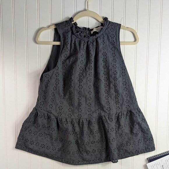 Loft Cotton  Black Eyelet Halter top with Peplum M - Picture 2 of 9